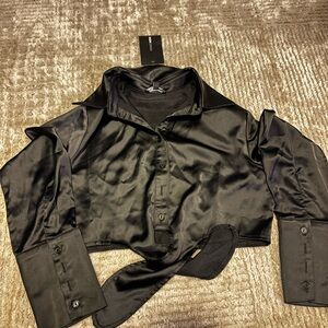 Black Satin Cropped Blouse